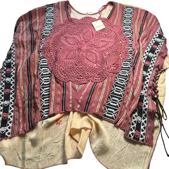 NWT Free People Crochet Tunic Top XS Antique Combo Boho Lagenlook Cottagecore - Picture 3 of 15